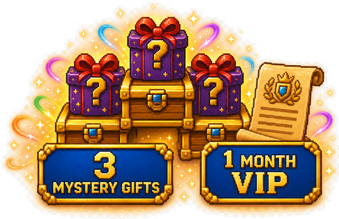 3 Mystery Gifts and 1 month VIP